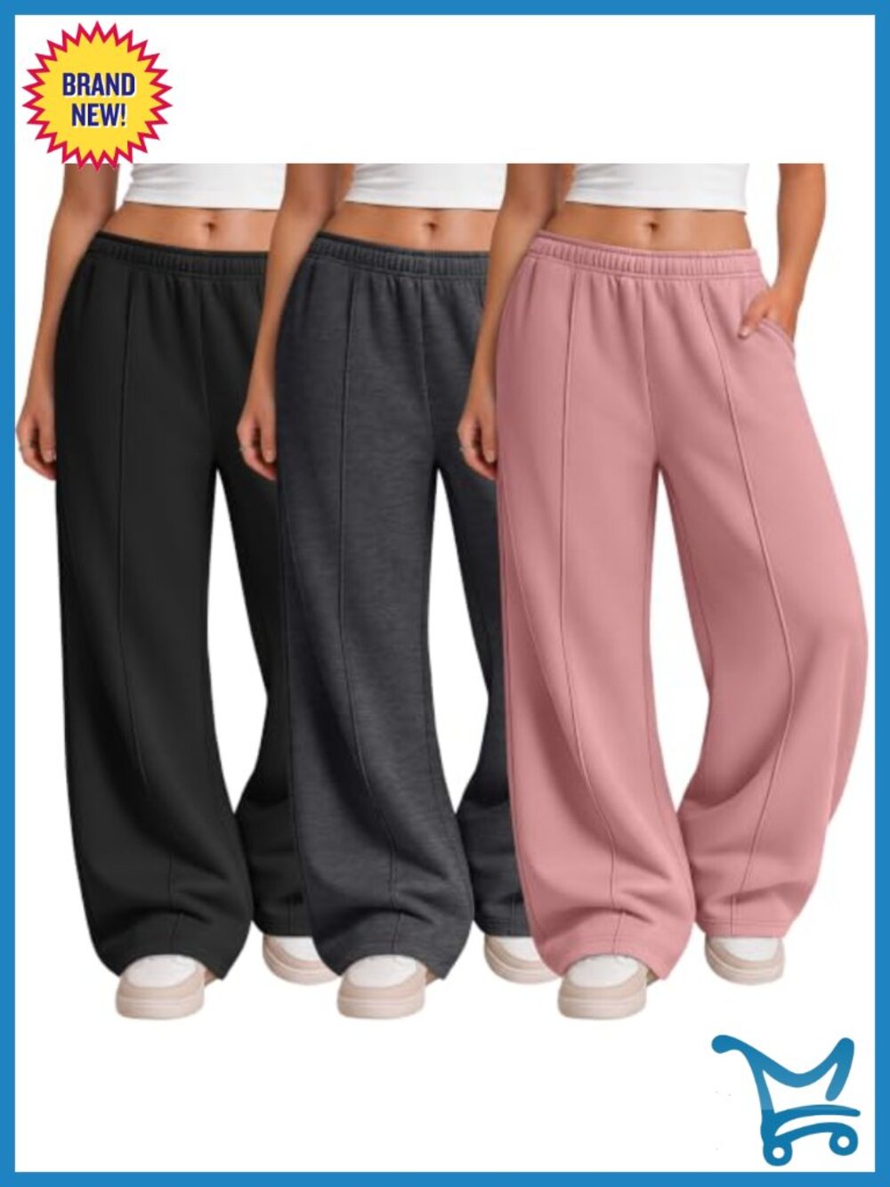 3 Pack Wide Leg Baggy Sweatpants Lightweight High Waist Pockets Lounge Gym